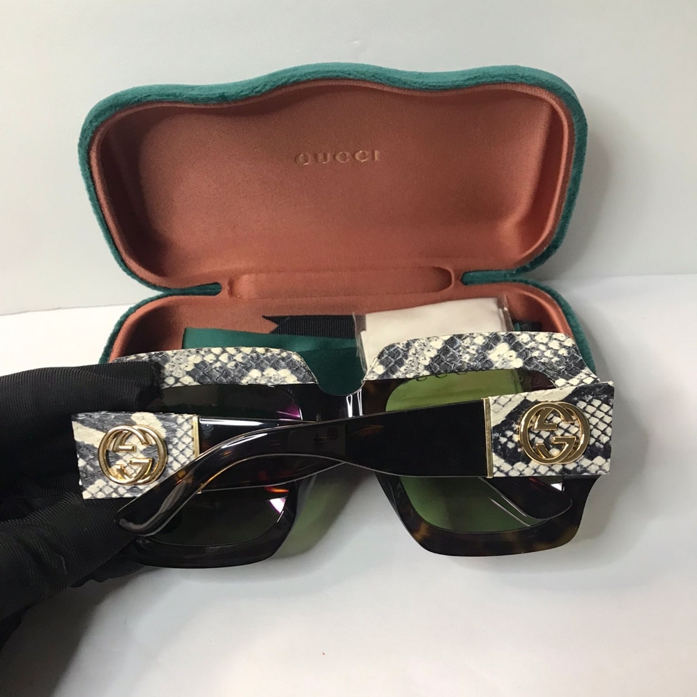 New- 💯 Original Gucci 0484 Havana Pink Snake Fantasy Leather Fashion Oversize - Picture 12 of 17